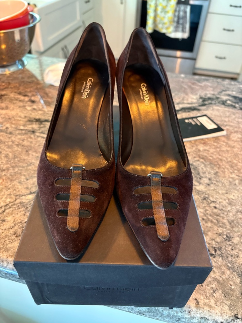Calvin Klein Brown Suede Pointed Toe Pumps